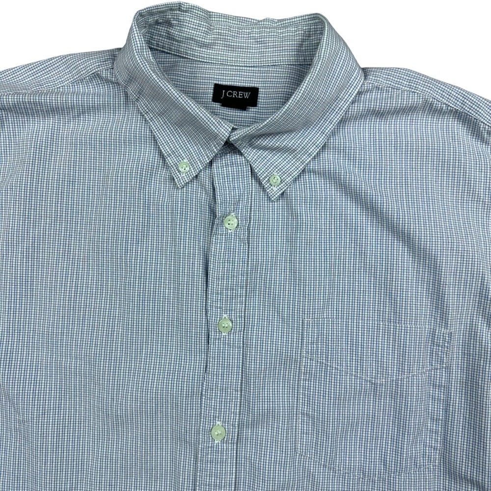 J.Crew Mens XL Blue White‎ Micro Check Button Down Long Sleeve Shirt Pocket Top